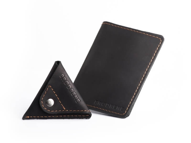 Skórzany Cienki Portfel Slim Wallet Brodrene z Bilonówką SW01+CW – czarny-brąz