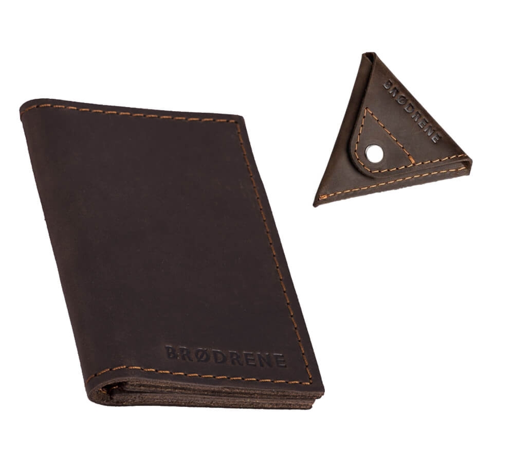 Skórzany Cienki Portfel Slim Wallet Brodrene + Bilonówka SW03+CW – brąz