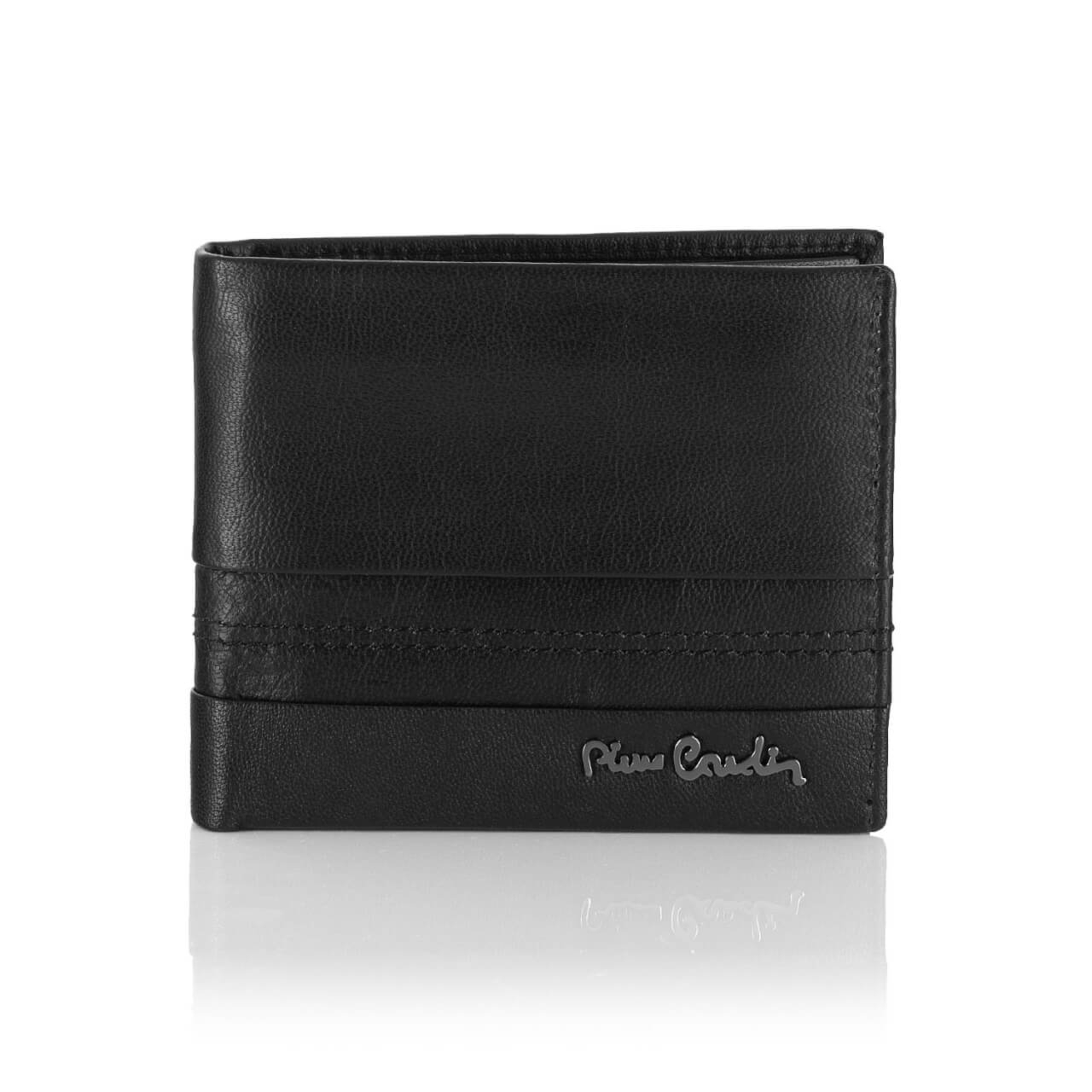 Mały skórzany portfel męski z przeszyciami Pierre Cardin TILAK97 8824 – czarny