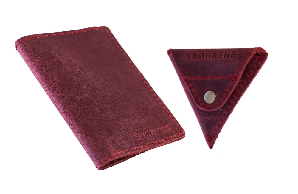 Skórzany Cienki Portfel Slim Wallet Brodrene z Bilonówką SW01+CW – czerwony