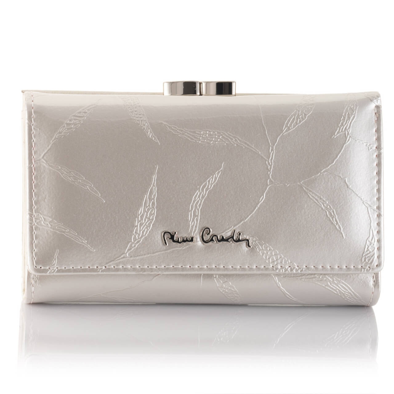 Portfel damski Pierre Cardin na zatrzask 02 LEAF 108 – Srebrny