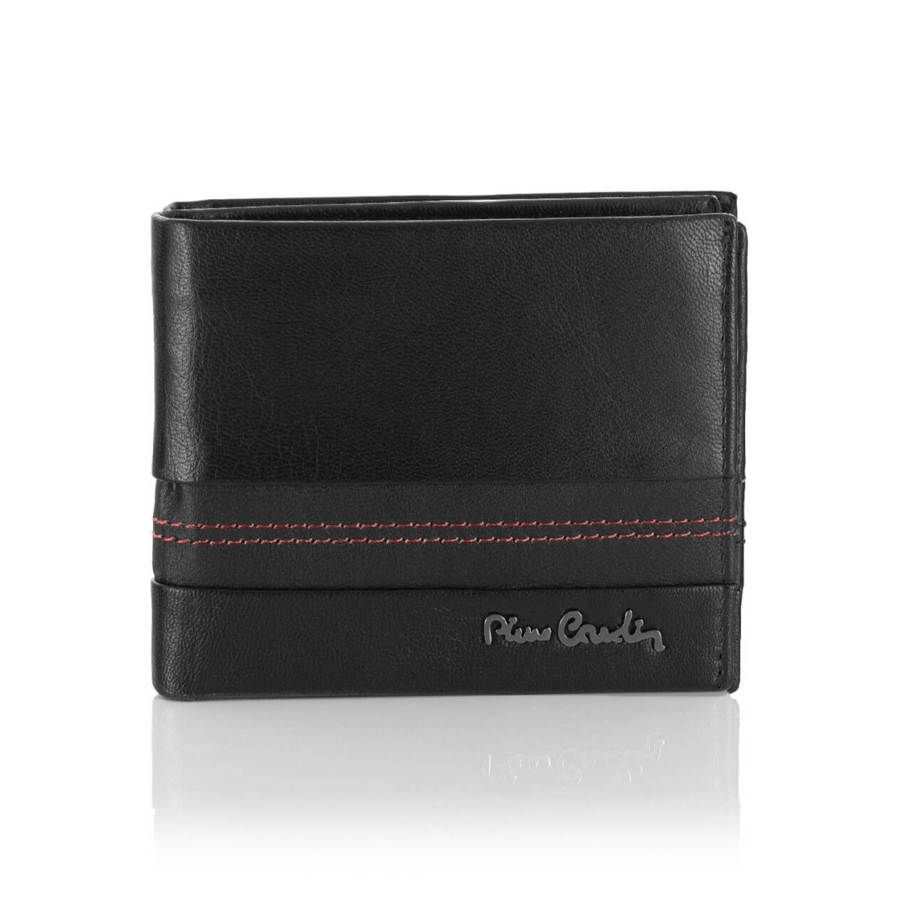 Mały skórzany portfel męski z przeszyciami Pierre Cardin TILAK97 8824 – czerwony