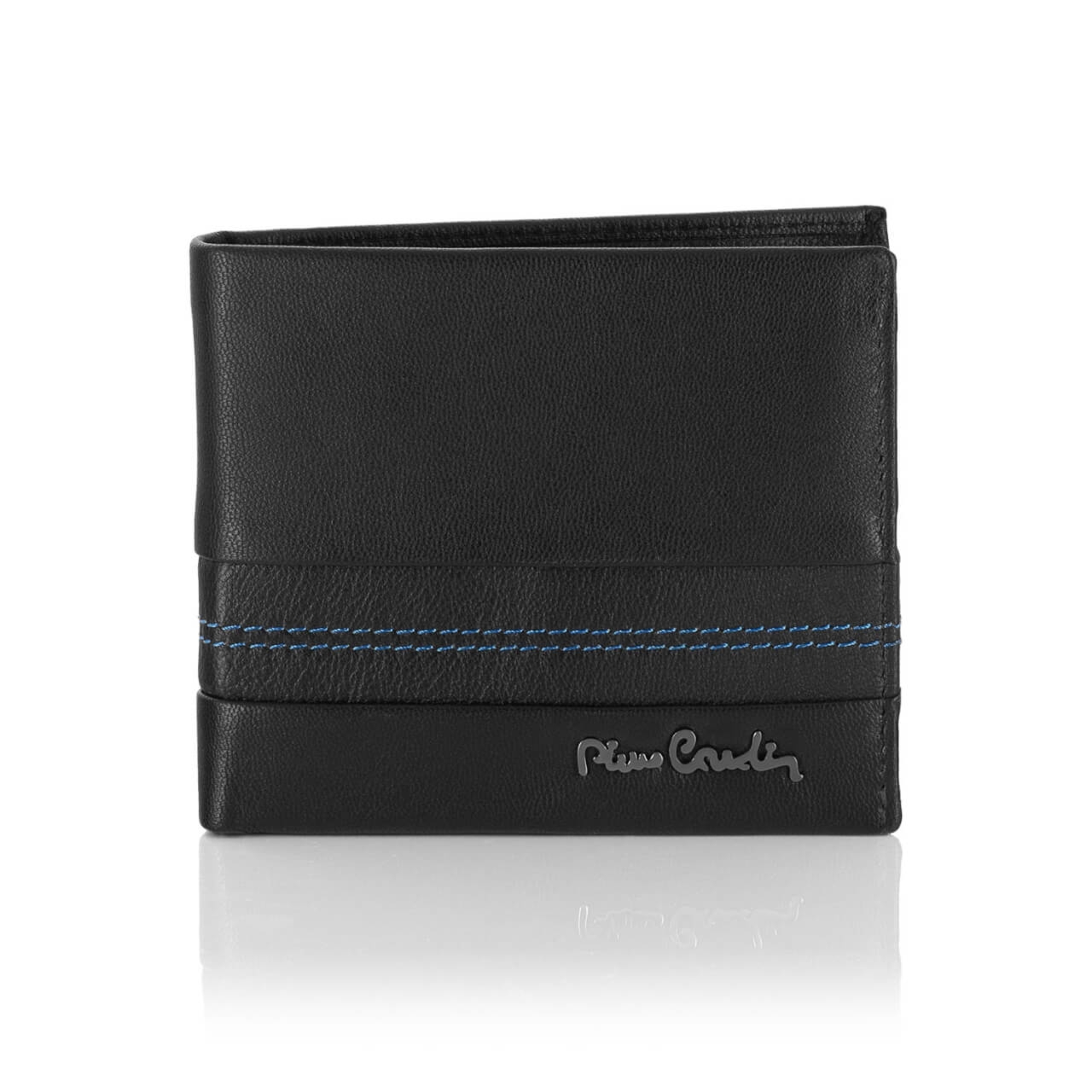 Mały skórzany portfel męski z przeszyciami Pierre Cardin TILAK97 8824 – niebieski
