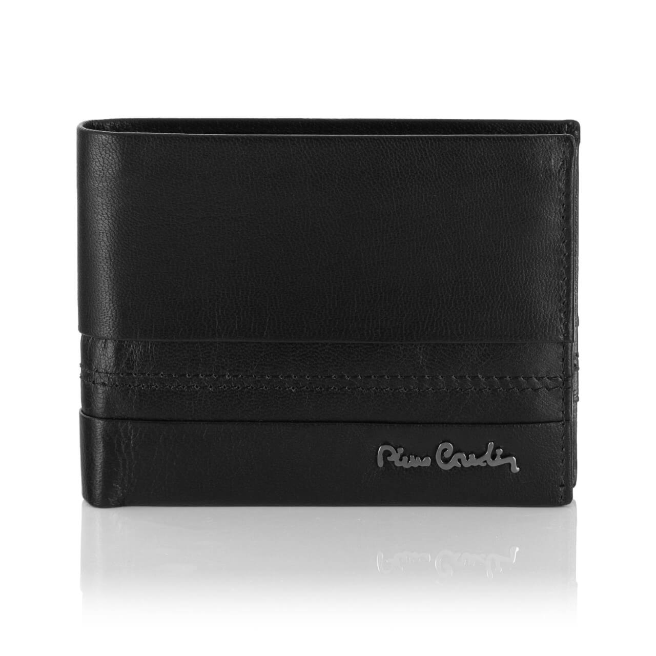 Skórzany portfel męski z przeszyciami Pierre Cardin TILAK97 8805 – czarny