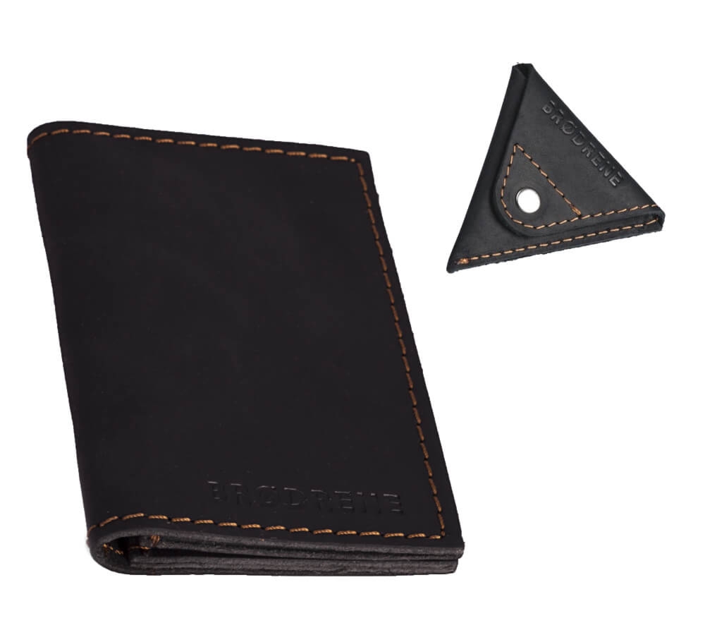 Skórzany Cienki Portfel Slim Wallet Brodrene + Bilonówka SW03+CW – czarnybrąz