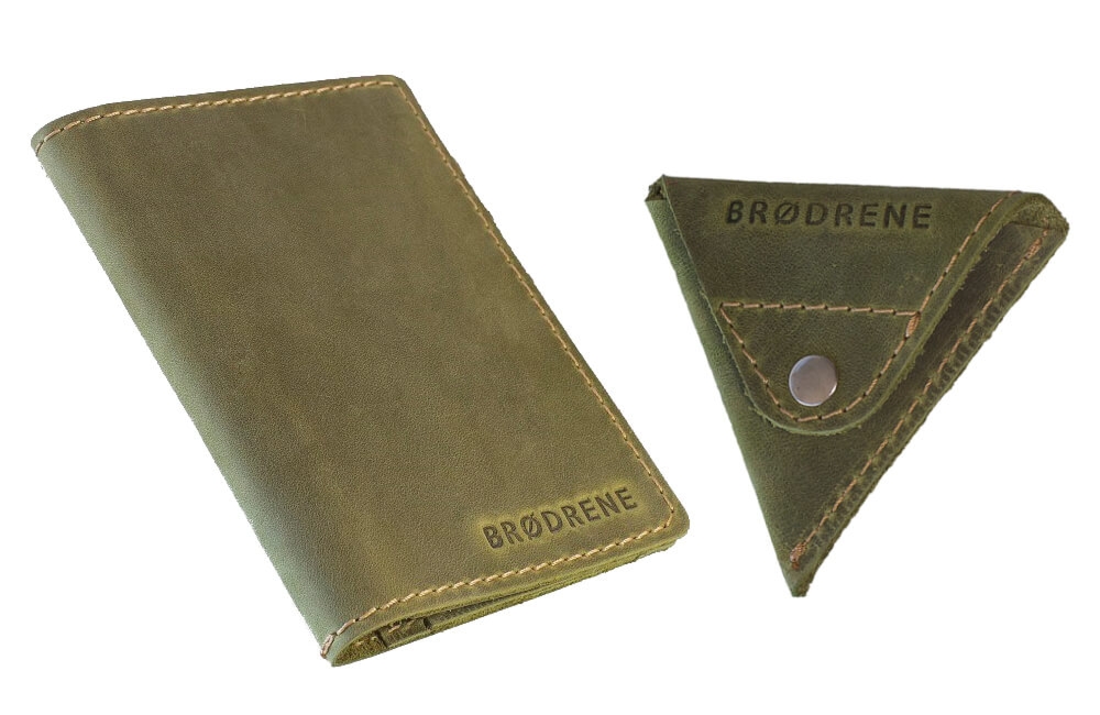Skórzany Cienki Portfel Slim Wallet Brodrene z Bilonówką SW01+CW – oliwkowy