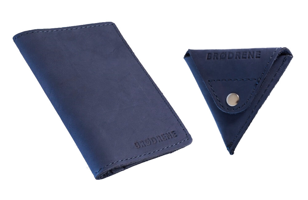 Skórzany Cienki Portfel Slim Wallet Brodrene z Bilonówką SW01+CW – granatowy