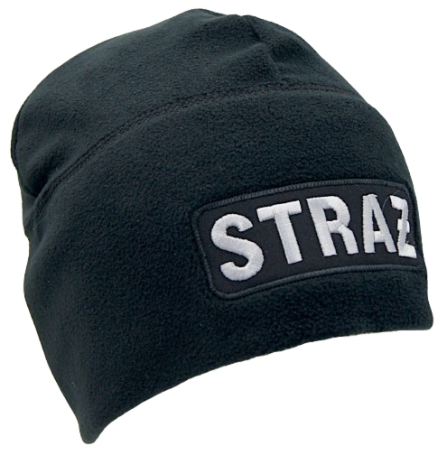 Czapka polarowa z napisem srebrnym STRAŻ - czarna