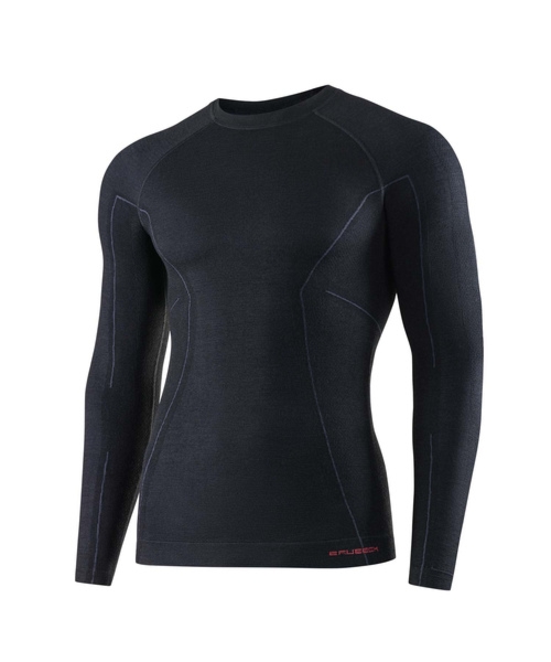 Koszulka męska z długim rękawem ACTIVE WOOL czarna - BRUBECK