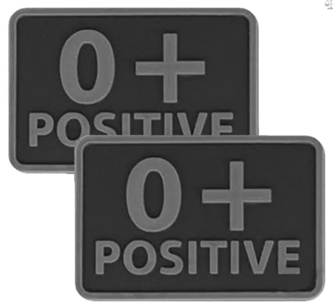 Emblemat PVC Helikon grupa krwi 0/Rh+ Czarny - 2 szt.