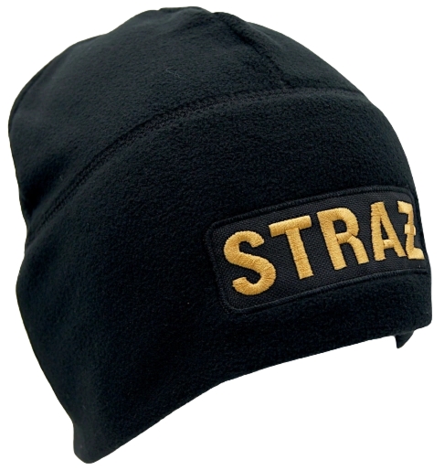 Czapka polarowa z napisem złotym STRAŻ - czarna