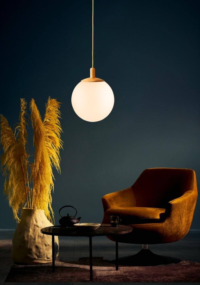 Kaspa :: Lampa wisząca Alur Wood biało-dębowa śr. 40 cm rozm. L