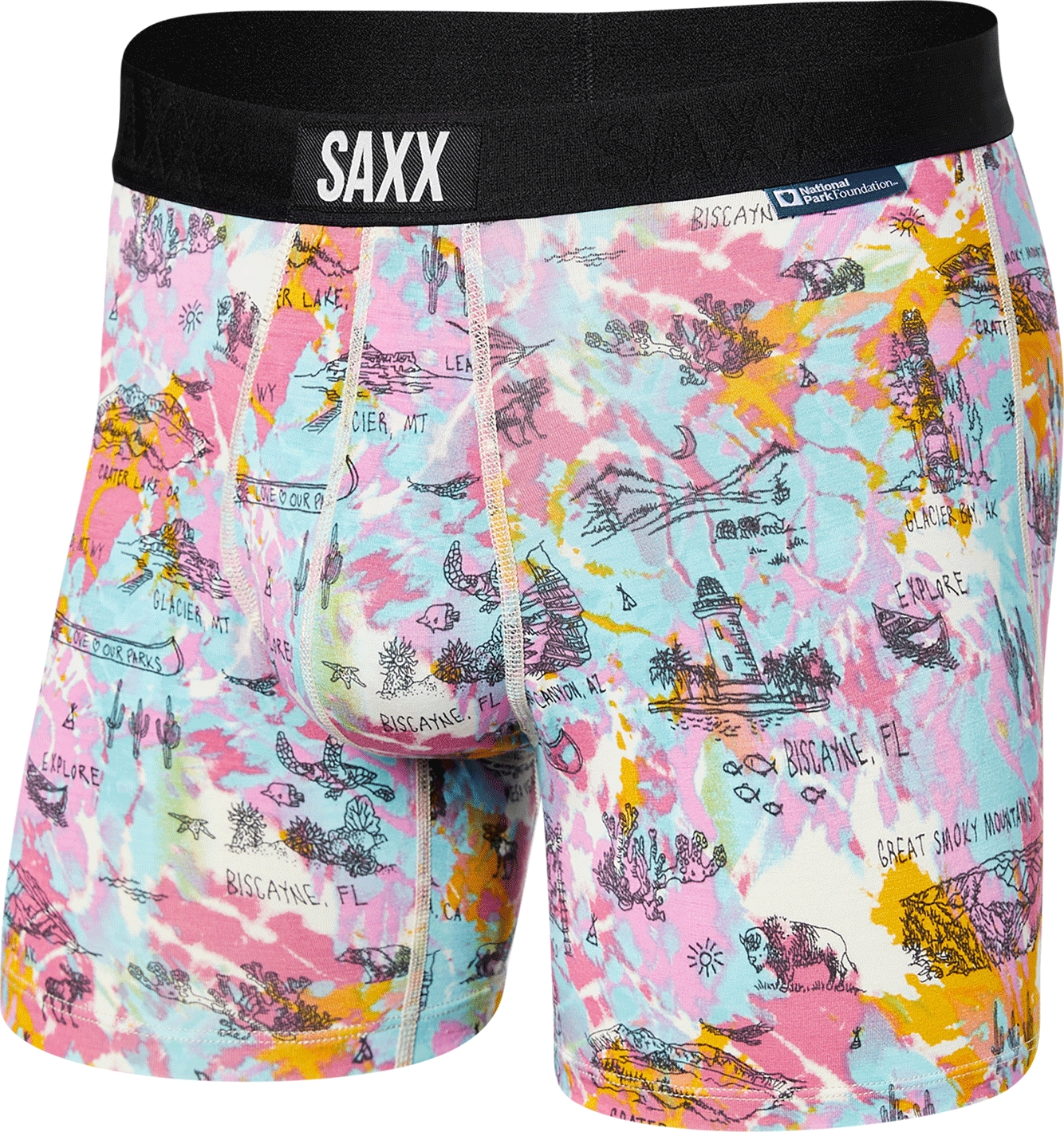 Image of Bokserki męskie szybkoschnące SAXX VIBE Boxer Brief - Parki Narodowe - różowy