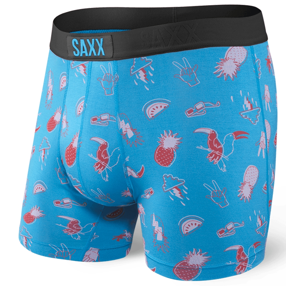 Image of Bokserki męskie szybkoschnące SAXX VIBE Boxer Brief wakacje w tropikach - niebieskie