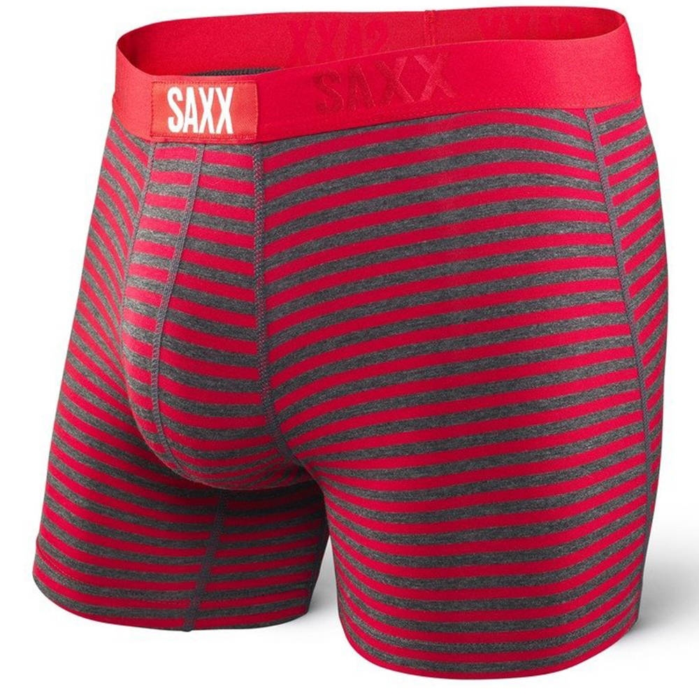 Image of Bokserki męskie szybkoschnące SAXX VIBE Boxer Brief Modern Fit w pasy - szaro-czerwone