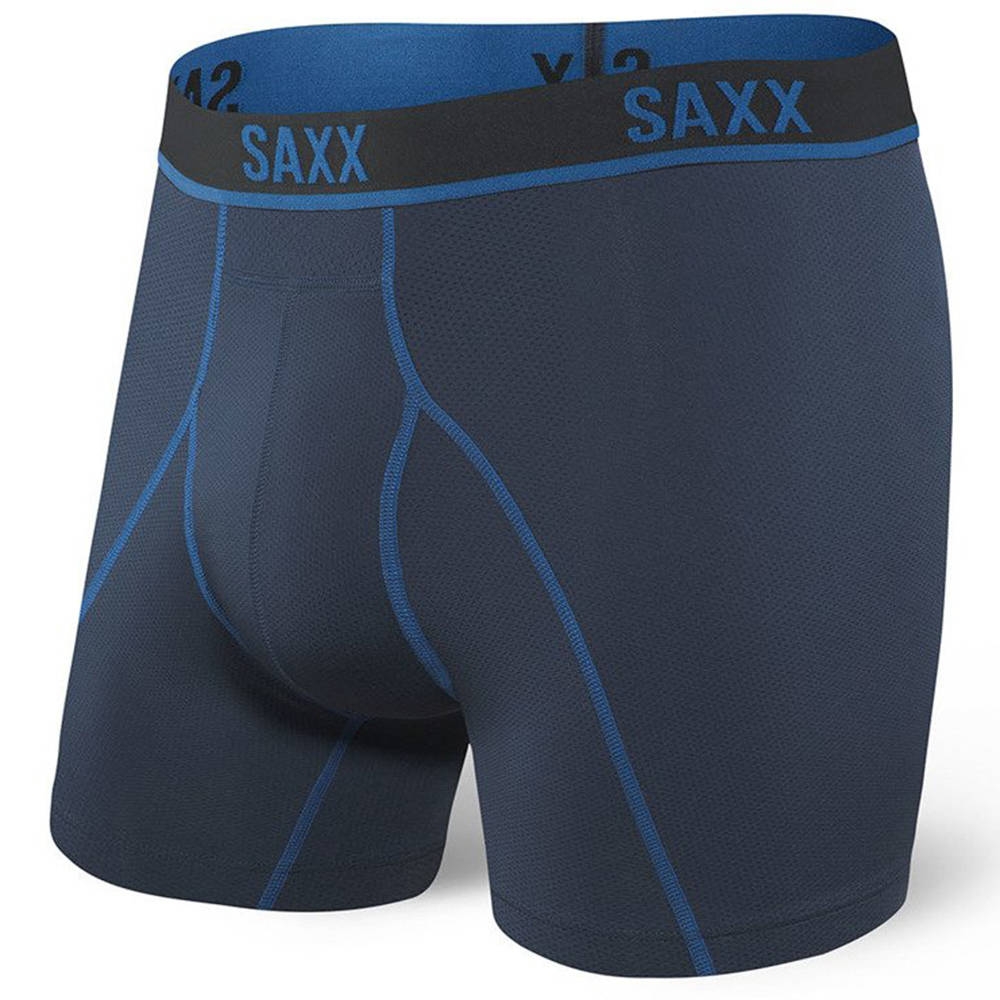 Image of Bokserki do biegania męskie sportowe SAXX KINETIC HD Boxer Brief - granatowe z niebieskimi szwami