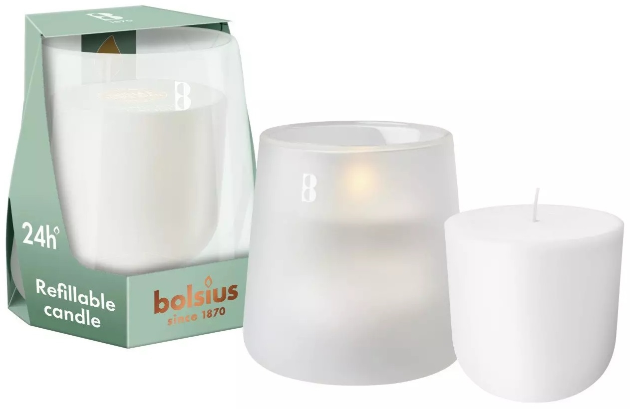 Bolsius CleanLight WANILIA i FASOLA TONKA biały świecznik z wymienną wkładką zapachową
