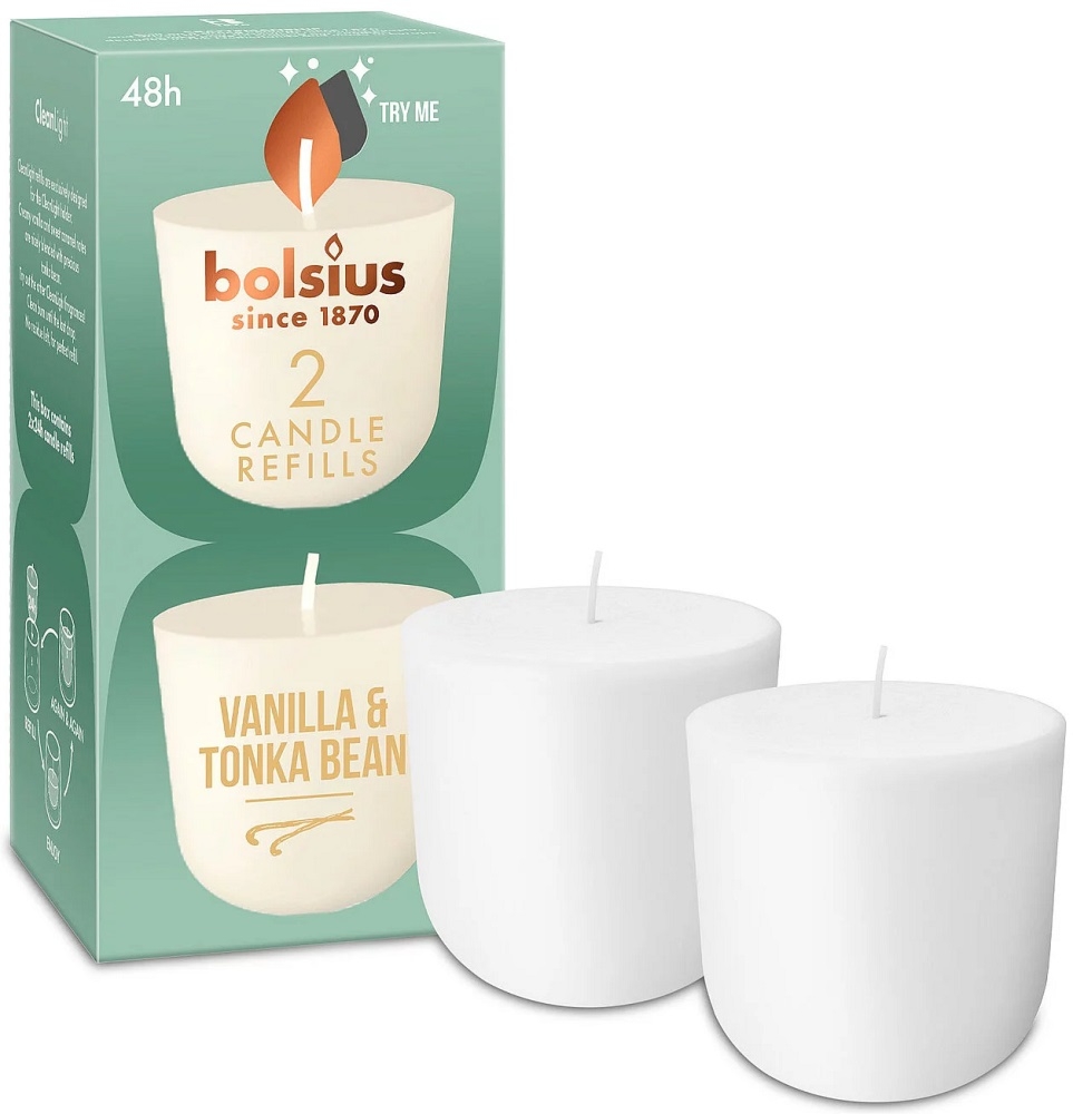 Bolsius CleanLight WANILIA i FASOLA TONKA wkład zapachowy wymienny 24h – 2 sztuki