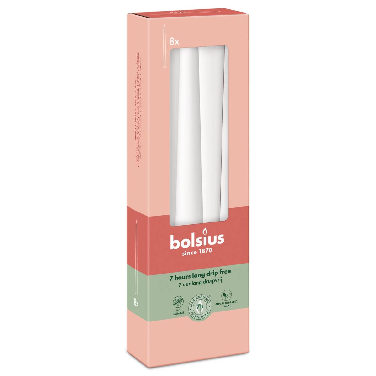 Bolsius MROŹNA BIEL świeca stołowa szpica 245/24 – 8 sztuk