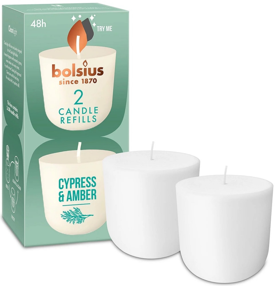 Bolsius CleanLight CYPRYS i AMBER wkład zapachowy wymienny 24h – 2 sztuki