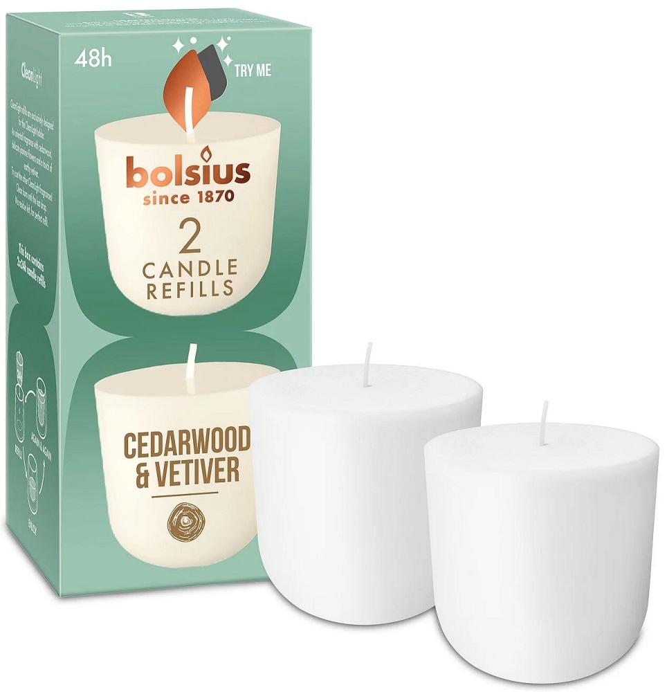 Bolsius CleanLight DRZEWO CEDROWE i WETIWERIA wkład zapachowy wymienny 24h – 2 sztuki