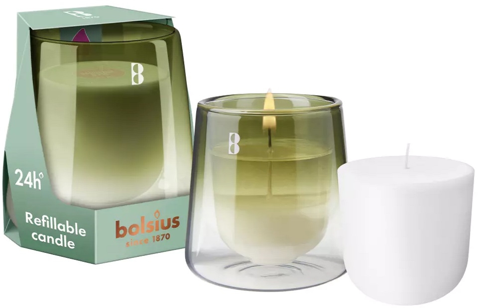 Bolsius CleanLight GARDENIA i FIGA zielony świecznik z wymienną wkładką zapachową