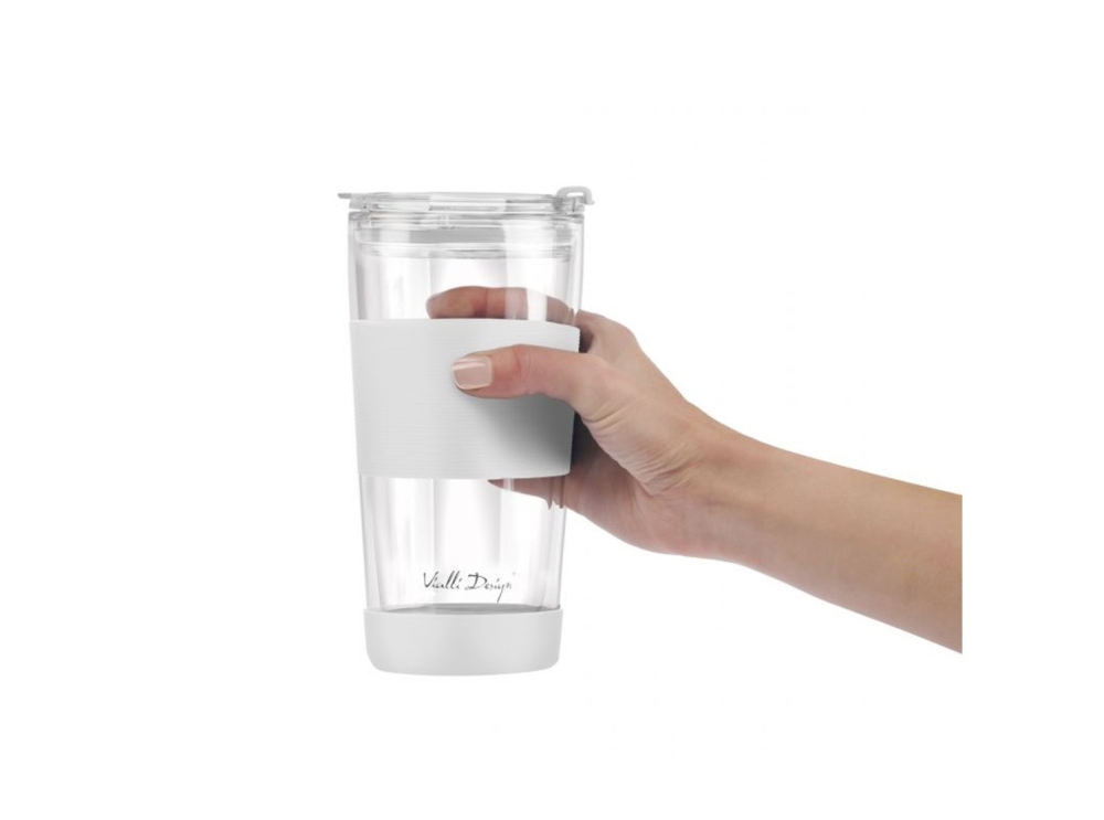 Kubek termiczny szklany ze słomką 600 ml - FUORI Biały (30404)