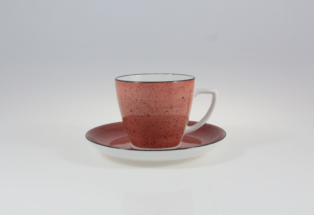 Filiżanka 350 ml ze spodkiem - 6630W Beata, Dorota (ceglasty/czarny)