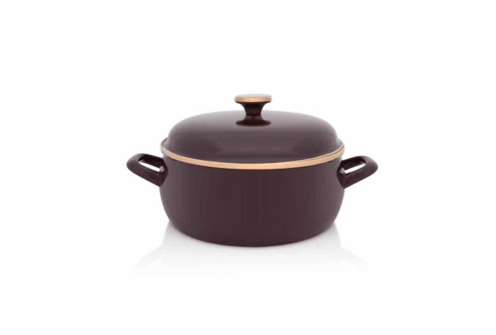 Garnek emaliowany niski z pokrywk� 5,0 l - Bordeaux / bordowy
