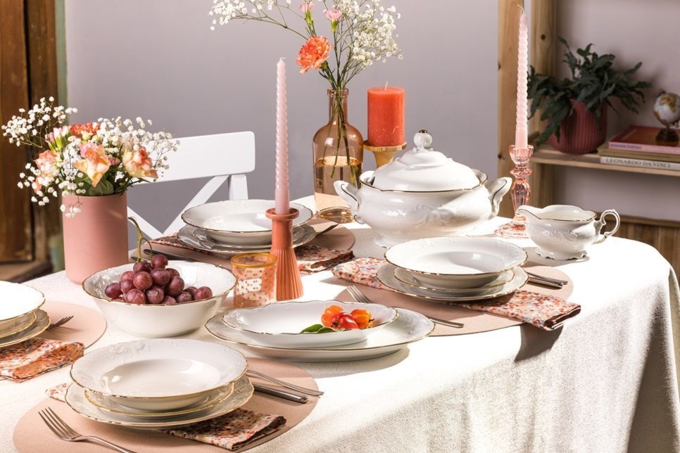 Garnitur do kawy dla 12 osób / 39 części - 3617 Fryderyka IVORY Złota Linia + Serwis obiadowy bez wazy dla 12 os./ 40 części - 3617 Fryderyka IVORY Złota Linia