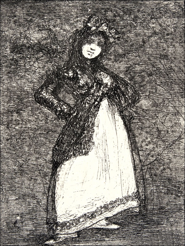 Image of A Maja standing against a dark background, Francisco Goya - plakat Wymiar do wyboru: 20x30 cm