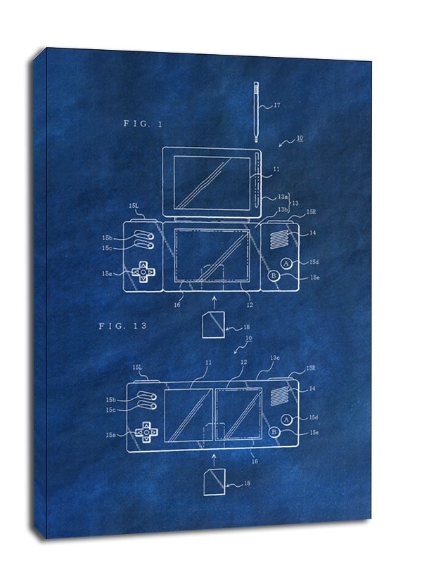 Image of Patent, Konsola Nintendo 2013 Niebieska - obraz na płótnie Wymiar do wyboru: 20x30 cm