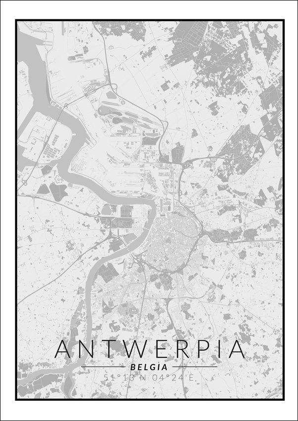 Image of Antwerpia mapa czarno biała - plakat Wymiar do wyboru: 40x50 cm