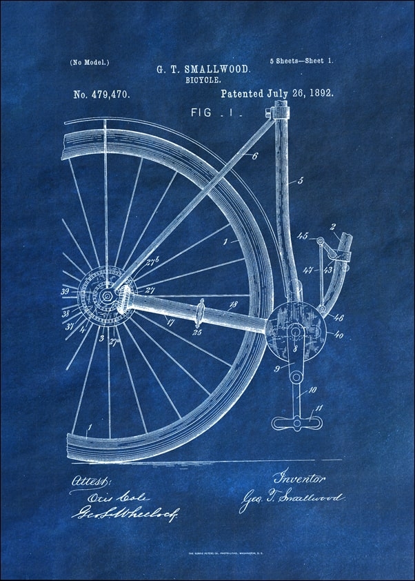 Image of Patent, Rower Projekt z 1892 Niebieski - plakat Wymiar do wyboru: 21x29,7 cm