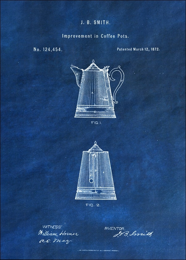 Image of Patent, Dzbanek na Kawę Projekt z 1872 Niebieskie - plakat Wymiar do wyboru: 21x29,7 cm