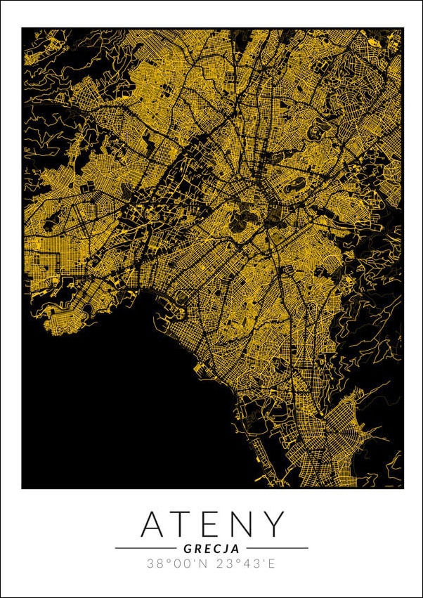 Image of Ateny złota mapa - plakat Wymiar do wyboru: 50x70 cm