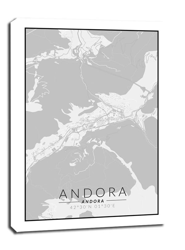 Image of Andora mapa czarno biała - obraz na płótnie Wymiar do wyboru: 40x60 cm