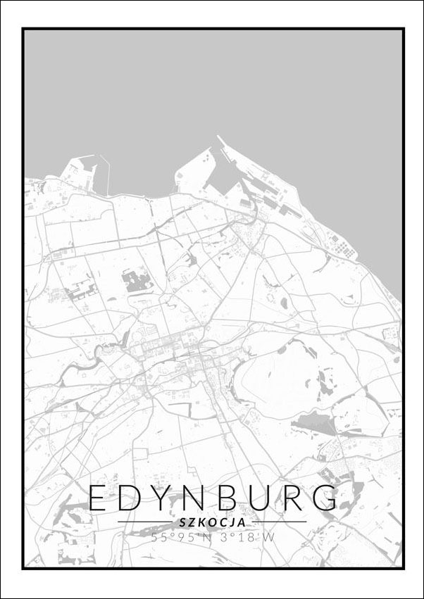 Image of Edynburg mapa czarno biała - plakat Wymiar do wyboru: 30x40 cm