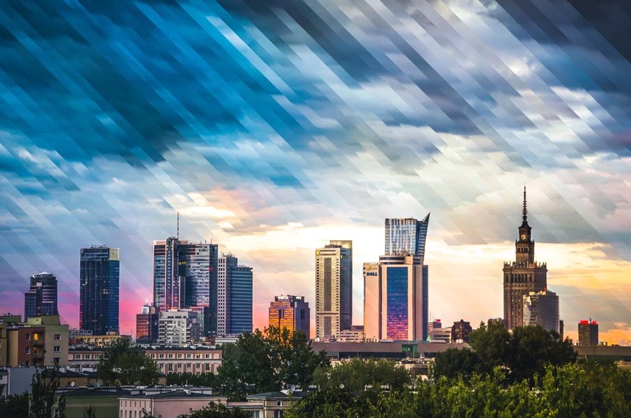 Image of Warszawa Wieżowce Panorama Miasta - plakat premium Wymiar do wyboru: 29,7x21 cm