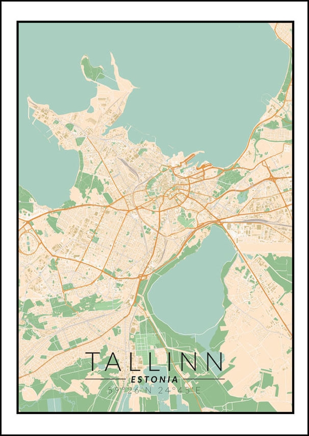 Image of Tallin mapa kolorowa - plakat Wymiar do wyboru: 29,7x42 cm