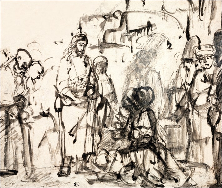 Image of The Meeting of Christ with Martha and Mary after the Death of Lazarus, Rembrandt - plakat Wymiar do wyboru: 80x60 cm