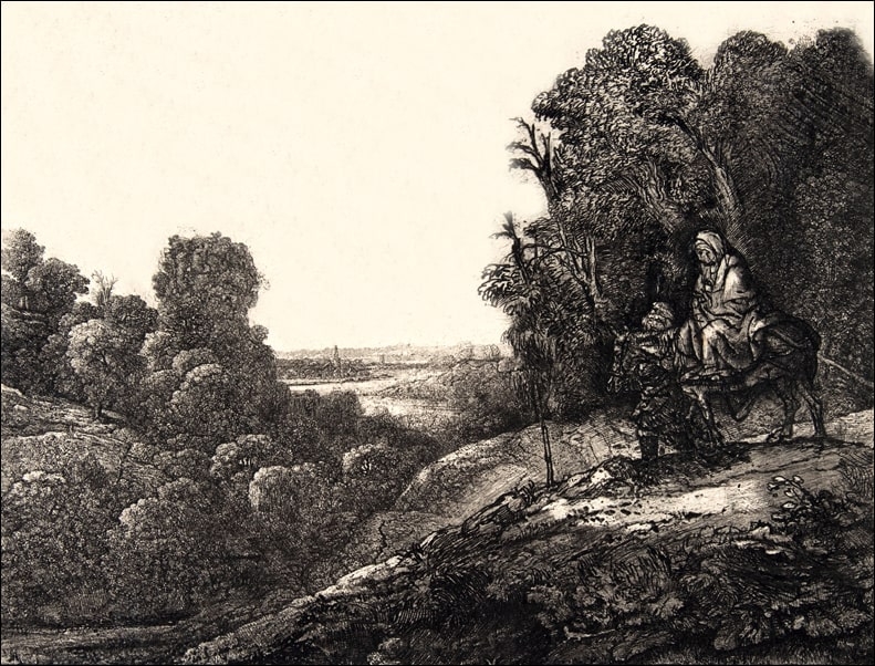 Image of Flight into Egypt Altered from Tobias and the Angel by Hercules Segers, Rembrandt - plakat Wymiar do wyboru: 29,7x21 cm