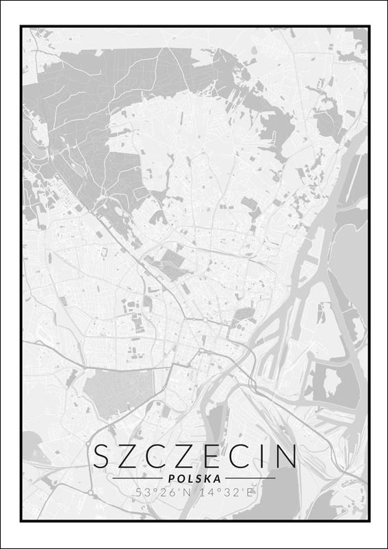 Image of Szczecin mapa czarno biała - plakat Wymiar do wyboru: 29,7x42 cm