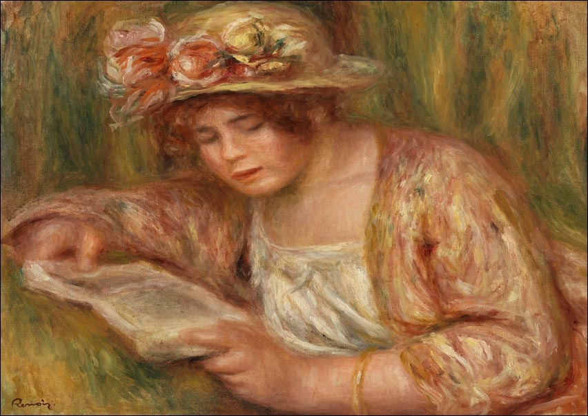 Image of Andrée in a Hat, Reading, Auguste Renoir - plakat Wymiar do wyboru: 29,7x21 cm