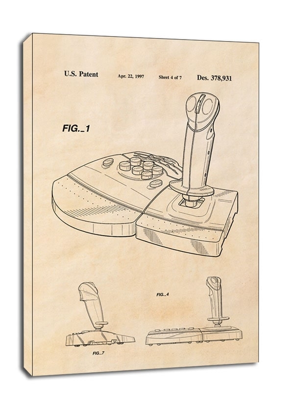 Image of Patent, Joystick Do gier 1997 sepia - obraz na płótnie Wymiar do wyboru: 40x50 cm