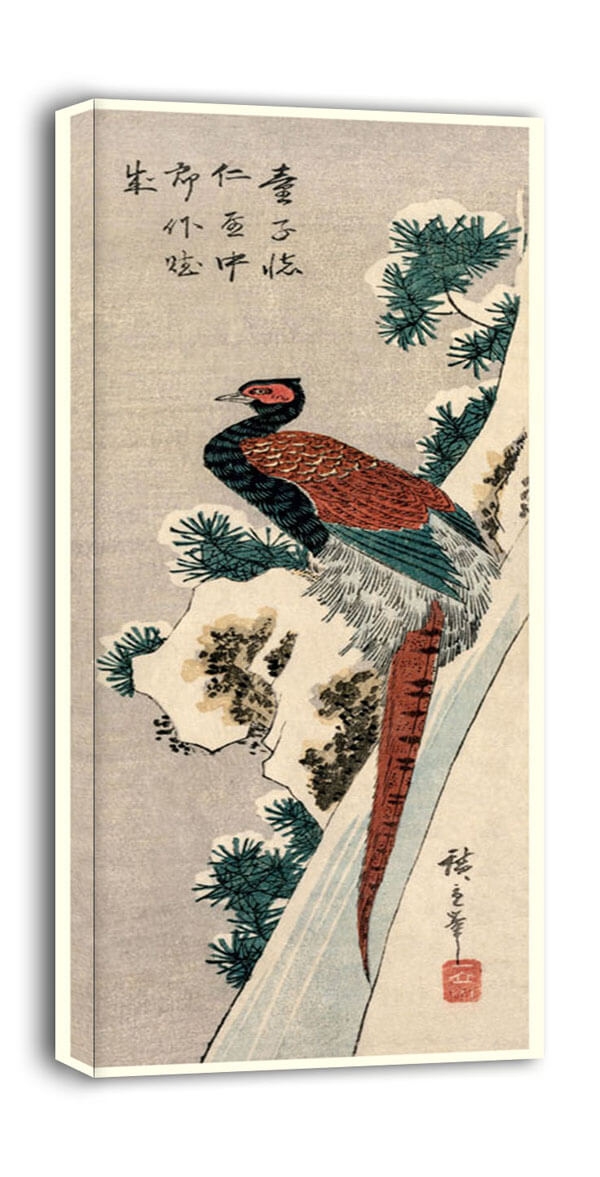 Image of Copper Pheasant by Snowy Waterfall, Hiroshige - obraz na płótnie Wymiar do wyboru: 30x60 cm