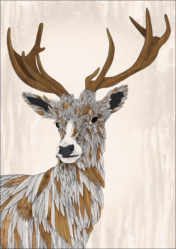 Image of Feathered Deer - plakat Wymiar do wyboru: 20x30 cm