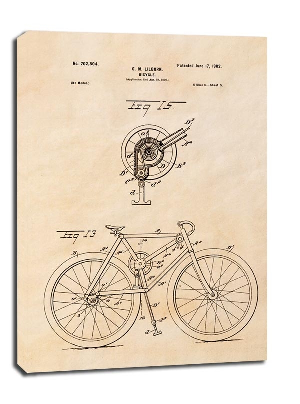 Image of Patent Rower Projekt z 1902, sepia - obraz na płótnie Wymiar do wyboru: 30x40 cm