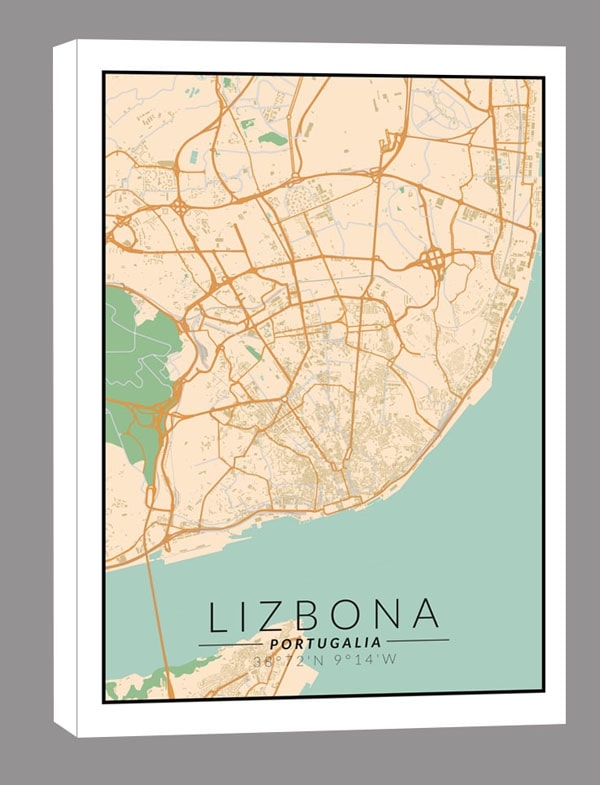 Image of Lizbona mapa kolorowa - obraz na płótnie Wymiar do wyboru: 70x100 cm