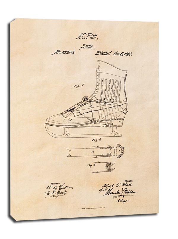 Image of Patent Łyżwy Projekt z 1870, sepia - obraz na płótnie Wymiar do wyboru: 40x50 cm